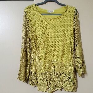 Modelia Lime Green Lace Long Sleeve Top Size Medium